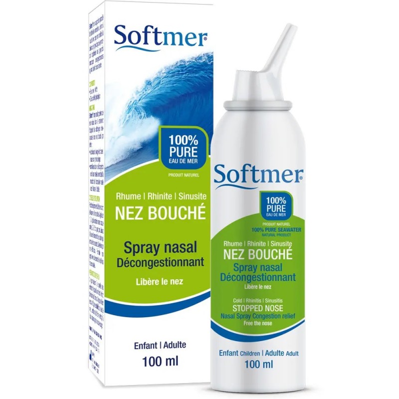Spray nasal nez bouché - Hygiène nasale - Nettoyage - Rhume - Rhinite -  Sinusite - Flacon 100 ml - Softmer